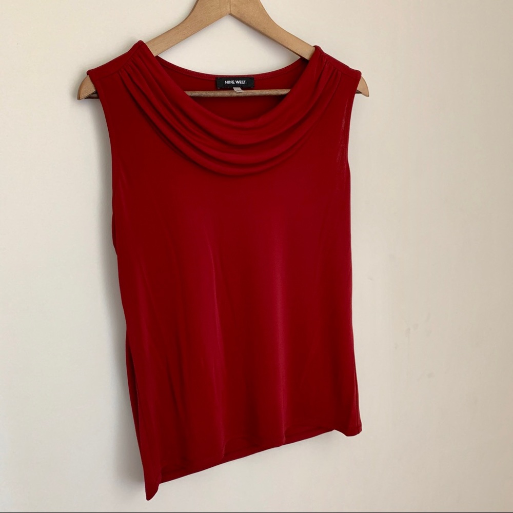Nine West Deep Red Cowl Neck Sleeveless Top